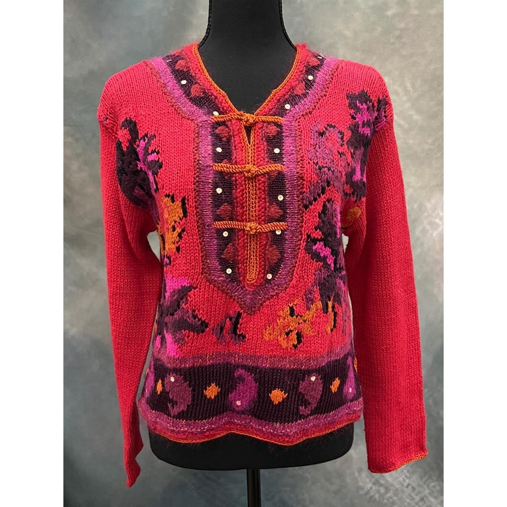 Carole Little Knitwear Sweater Size Large Y2K era with original tags Red‎ Floral